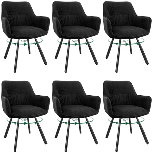 WAFTING Esszimmerstuhl 6er Set drehbar 360°, Polsterstuhl Samt, Schwarz | Armlehnstuhl drehbar,Moderner Stühle für Esszimmer,Küchenstuhl für Wohnzimmer,Arbeitszimmer,Schlafzimmer