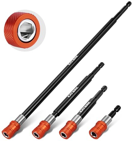 Katerk Drill Bit Extension Set, 4 Pcs Magnetic Bit Holder, 1/4 Inch Hex Drill Bit Extender for Impact Driver - Enhanced Stability, Professional Grade (12, 6, 4, 2 3/8)