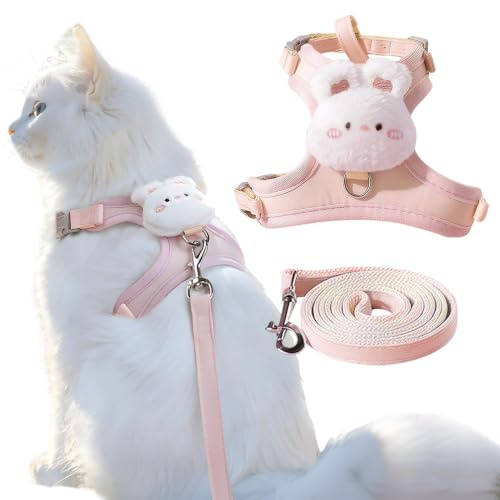 MOTIBACK Cat Harness and Lead Set for Small Kitten Pet | Rabbit Design Escape Proof Cat Harnesses, Adjustable Cat Harness And Lead Set For Walking Exercise Travel Outdoor (Pink, M)