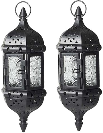 Lanterna marocchina, Lanterna marocchina da 2 pezzi, Candela sospesa vintage cava Decorazioni decorative Ramadan in metallo per interni domestici ed esterni
