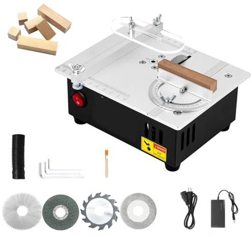 Mini sega da tavolo for hobby, mini seghe circolari da tavolo, sega da banco fai da te fatta a mano a 45° con alimentatore regolabile e lama for sega circolare HSS da 63 mm