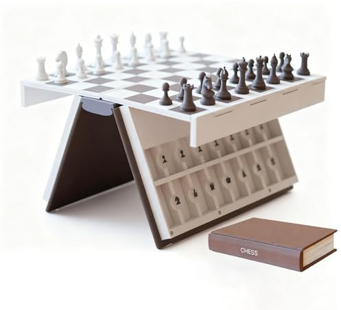 Playbook'd Chess, Playbook Board Game, Book Design Folding Board Game for Adults, 3D Printed Magnetic Chess Book, Portable Compact Chesses Games Set, Decorative Gift for Home Office Display