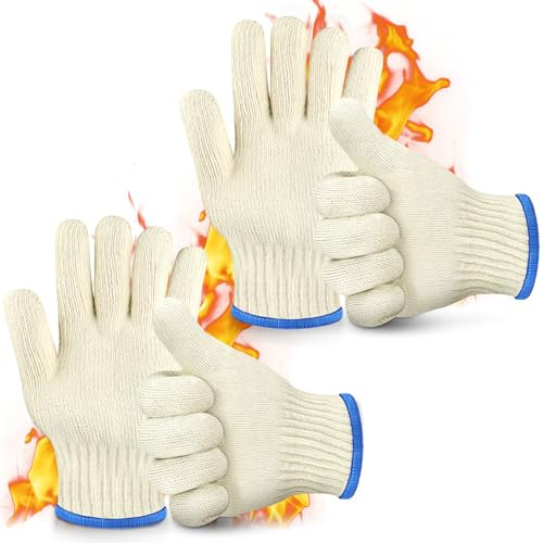 AUAUY 2 Paires Gants de Cuisine, Gants Coton Tricoté Anti Chaleur Four | Résistants à Chaleur jusqu'à 250 °C, Gant de Barbecue Intérieur & Extérieur Épais, pour Cuisson, Poêle en fonte