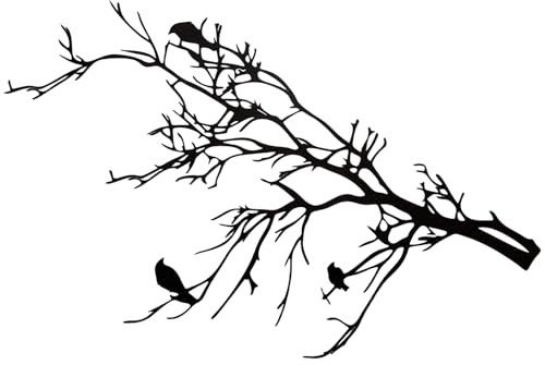 YunBey Adorno mural metal pájaros en rama, silueta negra tridimensional | Resistente a la intemperie y óxido, decoración para jardín, balcón y salón