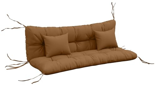 Outsunny 4er-Set Sitzkissen 150x50 cm Wasserabweisend Schaukel Bräune | Stuhlkissen Mit Bändern, Geknüpftes Design, 10cm Dick, Hollywoodschaukel Auflage, Bankauflage Für Haus, Garten, Sofa
