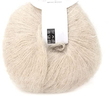 Emoshayoga Mjuk Angora Mohair Garnblandning 25g Anti Pilling Handtvättbar Vävscarves Sjalar med 12 Färger för Stickning Virkning (17 beige)