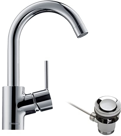 hansgrohe Talis S - Waschtischarmatur mit Zugstangen-Ablauf, 360° schwenkbar, Wasserhahn Bad mit Auslauf Höhe 191 mm, Mischbatterie Waschbecken wassersparend (EcoSmart), Chrom, 32070000