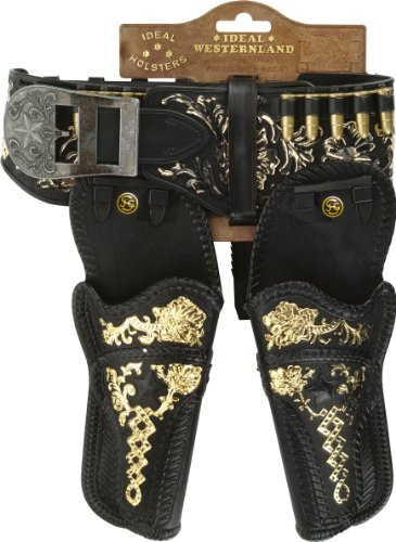 Schrödel J.G. Bälte stort, 2 hölsterœ: pistolbälte av plast med hölster för leksakpistoler, perfekt för cowboydräkter, 90 cm, svart (705 4217)