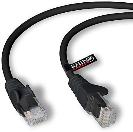rhinocables CAT 6 High-Speed Gigabit Ethernet Cable - Patch Network Lead for LAN| Snagless UTP With LSZH Jacket | RJ45 Connector - Internet, Router, Modem, Smart TV, PC & More (1m, Black, Pack of 1)