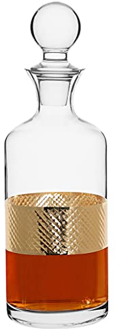 1.5L Glass Decanter Gold Embossed Jug & Ball Stopper Whisky Spirit Decanter Carafe Jug Wedding Anniversary Glassware Gift (BV85)