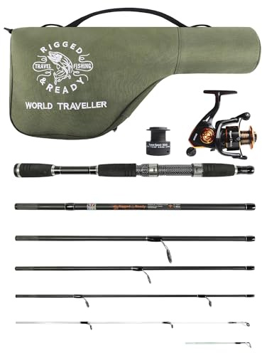 Rigged & Ready Premium Angelruten und Rollen Set. Angelrute für die Reise, Steckrute in Einer Länge von 190 cm, aus 6 Steckteilen aus Nanokarbon mit 2 Lagerstahl-Angelrollen und 43-cm-Tasche