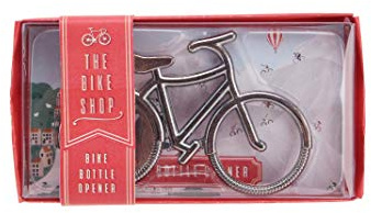 Abrebotellas plateado en forma de bicicleta