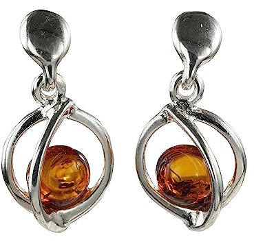 Bärnstenssmycken för kvinnor – sterlingsilver och baltisk honung bärnsten örhängen Mona, ädelsten dinglande örhängen – sterling silver smyckekollektion, Ädelsten Metall, Bärnsten