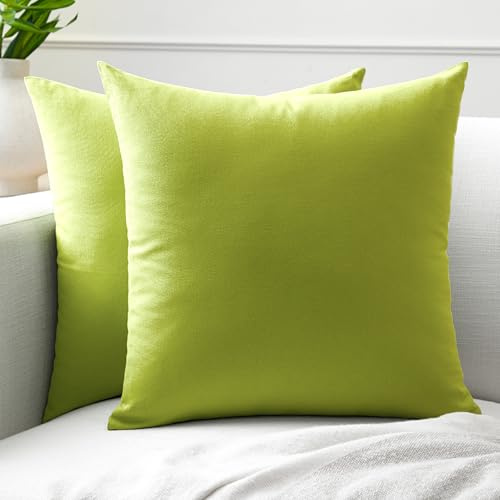 Encasa XO Kissenbezug Baumwolle, ohne Füllung 60x60 cm | Kalkgrün, Canvas Gewebe | Verdeckter Reißverschluss | Maschinenwaschbar | Sofakissen, Couch & Bett | 2er-Set