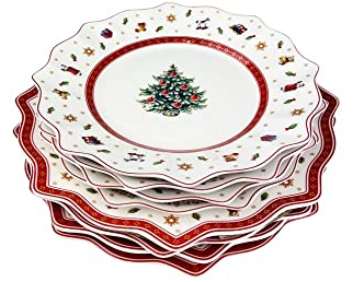 Villeroy & Boch - Toy's Delight Dinner Set 8 Pezzo Rosso,Bianco, Adatto per Microonde, Piatto Ceramica Natale, Decorazione Natalizie, Set di Stoviglie, Servizio, Porcellana Premium