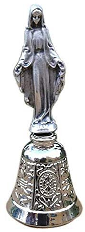 lazzaro italy Campanello Liturgico. Campana Miracolosa placcata argento. Protezione di Maria contro le malvagità e le insidie del demonio. Statuina con campanella scacciaspiriti, scacciaguai. H 9 cm