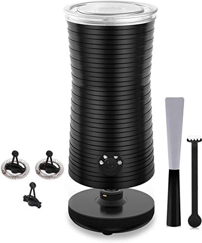 Morpilot Mousseur à Lait Électrique 4 en 1, Noir, Chauffe Lait, Revêtement Anti-Adhésif, Brosse de Nettoyage