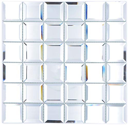 Mosaik Fliese Glasmosaik Quadrat Quadrat Mirror Metro Spiegelmosaik für WAND KÜCHE Wandverblender Fliesenspiegel Verkleidung | 10 Matten