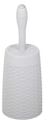 Addis 518368 Scopino Rotondo per WC in Finta Rattan, con Sistema di iniezione detergente Interno, Colore: Grigio Chiaro, Toilet Set