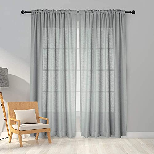 Melodieux Vorhänge Grau Transparent Leinen Optik Voile Gardinen für Wohnzimmer Schlafzimmer, 2er Set 245x140cm