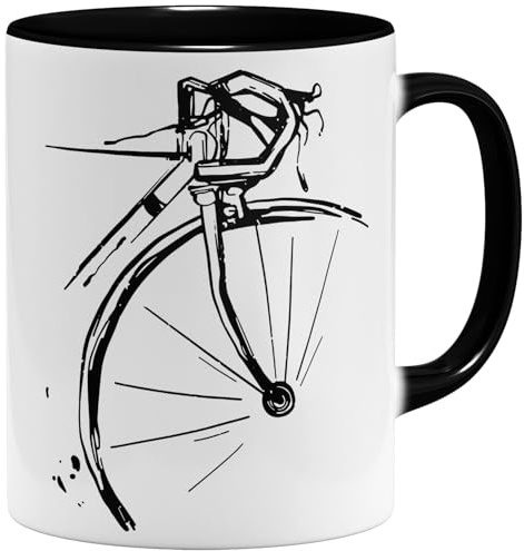 OM3® Fahrrad Kaffee-Tasse - Vintage Rennrad Design - Geschenkidee für Fahrradfahrer Radfahrer Biker MTB Rennradler Cycle - Keramik Becher - 325ml - Beidseitig Bedruckt - Schwarz