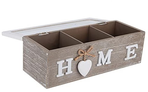 Tomotato Boîte à Thé en Bois, Boîte de Rangement Pratique avec Couvercle en Acrylique Transparent 3 Compartiments Contenant de Petits Objets
