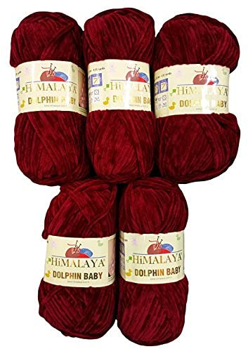 5 x 100 Gramm Himalaya Dolphin Strickwolle, Babywolle , 500 Gramm Wolle Super Bulky (bordeaux 80322)