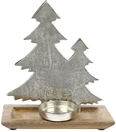 Nordstern Kerzenhalter 'Tanne' aus Alu-Mangoholz - Winterliche Deko für Regale, Fensterbank und Sideboards - 23 x 11 x 27 cm