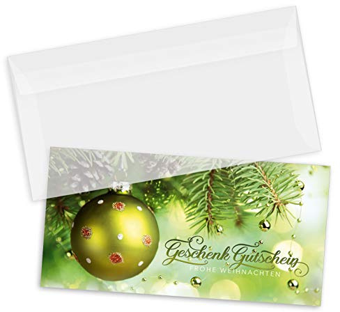 GESCHENKGUTSCHEINcom by POS-HAUER. Gutschein-Set. 50x Gutschein + Kuvert. Für Weihnachten weihnachtlich, zum Selberausfüllen.