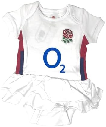 Baby Babies England RFU English Rugby Kit Bodysuit Vest With Tutu Rara Skirt Home Kit Colours 100% Official (3-6 Months)