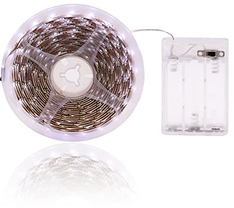 KISUFU Batterie-Streifen, 60 LEDs, warmweiß, wasserdicht, 2835, batteriebetrieben, 1 m lang, LED-Lichtleiste mit wasserdichten, selbstklebenden LED-Lichtern für Schlafsaal, Schlafzimmer, Schrank, Bar,