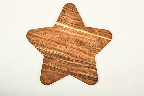 Affinity Decor Tabla de cortar de acacia orgánica para cocina, soporte de vino con asas para carnicero, bloque de queso y verduras, frutas y ensaladas (tabla de estrellas de 12 pulgadas de largo x 12