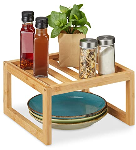 Relaxdays Schrankeinsatz, Bambus, HxBxT: 14 x 24,5 x 24,5 cm, Regaleinsatz für Arbeitsplatte & Küchenschrank, Natur
