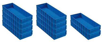 SparSet 10x Blaue Industriebox 500 B | HxBxT 8,1x18,3x50cm | 6 Liter | Sichtlagerkasten, Sortimentskasten, Sortimentsbox, Kleinteilebox