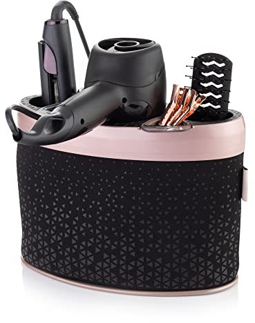 Minky Premium Styling Dock, Hair Dryer Holder, Hair Styling Hot Tool Storage, Heat Resistant Hair Accessories Organiser, Rose Gold & Black