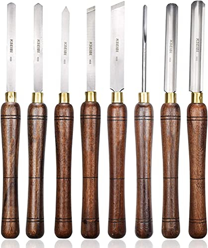 OITTo HSS Jeu de burins en Bois/8 pièces, Jeu de Tournage de Tour en Bois pour Inclinaison de Gouge à Bois, ciseau à Bois, Coupe, Sculpture, Outils de Tournage sur Bois avec étui en Bois