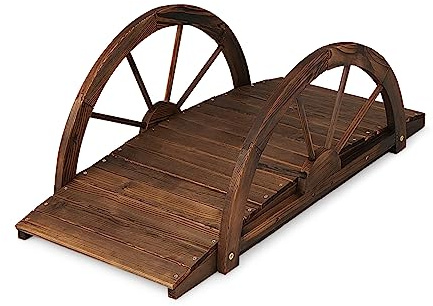 GOPLUS Pont de Jardin en Bois de Sapin Carbonisé, 100x50x40CM | Passerelle de Jardin avec Clôtures de Sécurité en Forme de Roue, Pont en Arc, Finition Teintée, Décoration de Paysage