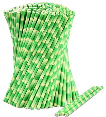 Pajitas de papel de bambú verde de 19,7 x 0,6 cm, 1000 unidades, para cócteles, refrescos, zumos, bebidas, bares y restaurantes