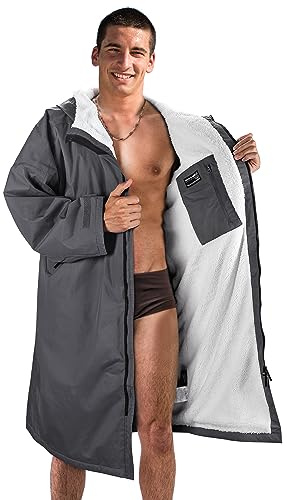 Catalonia Swim Parka for Men Women, Oversized Waterproof Surf Swimming Jacket, Warm Sherpa Lined Swim Coat, Changing Poncho Robe