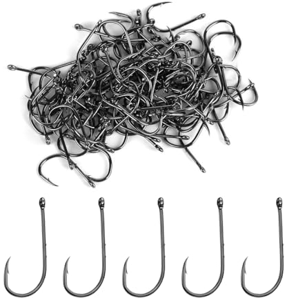 SULIUDAJI Angelhaken, 100 STK Kohlenstoffstahl Angelhaken, Angelhaken mit Widerhaken, Angelhaken mit Öse, Angelzubehör
