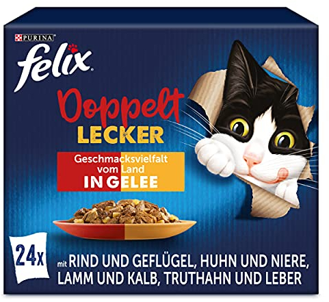 PURINA FELIX So gut wie es aussieht Doppelt Lecker in Gelee Geschmacksvielfalt vom Land Katzennassfutter 24x85g Portionsbeutel