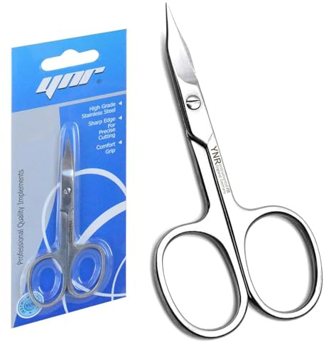 YNR® Cuticle Nail Scissors - Curved Blade Professional Stainless Steel Beauty Scissor for Manicure, Pedicure, Eyebrows, Nose, Hair Trimming, Thick Toenails, Grooming Scissors for Women & Men