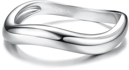 Adramata Ring Silber 925 Damen 14K Vergoldet Verlobungsring Eheringe Engagement Ringe Frauen Gewellter Stapeln Daumenring Einfache Band Ring, Gold/Silber Versprechen Ringe Schmuckgeschenke,S10