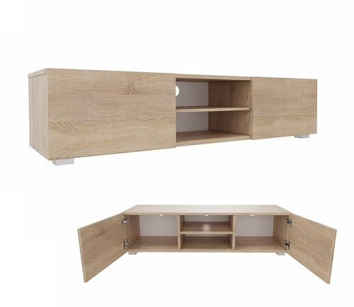 PLATAN ROOM TV Lowboard/Sideboard 140 cm breit Hängeschrank Fernsehschrank TV Kommode mit 2 Türen und offenem Fach in 5 Farbvarianten (Sonoma Eiche, 140 cm breit)