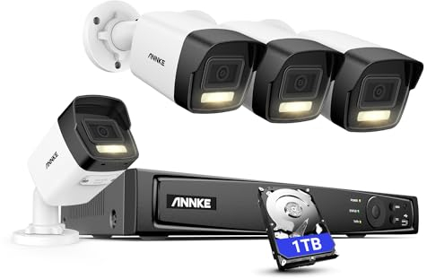 ANNKE Set di telecamere di sorveglianza PoE da 12 MP, per esterni, 4 fotocamere con riconoscimento personale e veicolo, visione dei colori, IP67, videosorveglianza 24/7, slot per schede SD fino a 512