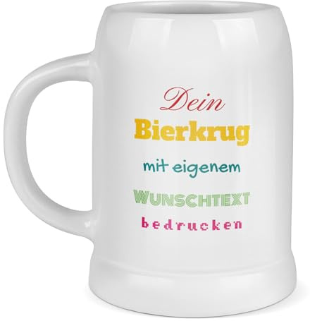 Tassendruck Bierkrug selbst gestalten - mit Name oder Text beidseitig - Personalisiertes Geschenk für Biertrinker, Bier Geschenke, Bierkrug bedrucken, Vatertag | Fotogeschenk, 500 ml, Keramik Weiß