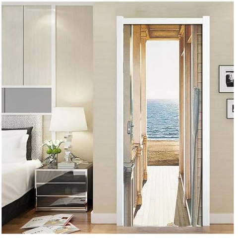 Türaufkleber Türtapete Türbilder Türposter Offene Tür Für Meer, Kunstbild, 3D-Wandbilder, PVC, Selbstklebende Wandaufkleber, Türaufkleber, Heimdekoration, Poster(Größe:95x215cm)