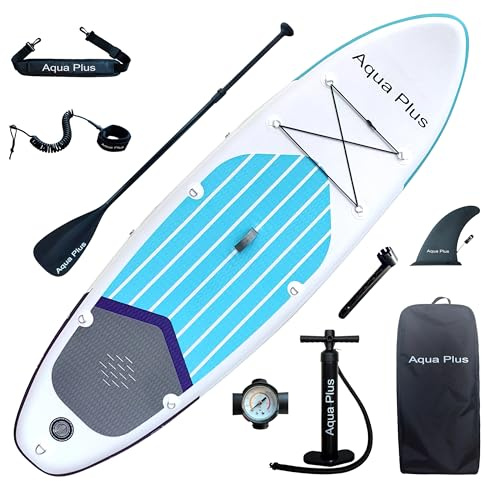 Aqua Plus 15cm Spessore SUP Gonfiabile per Tutti i Livelli di abilità Tavola da Paddle in Piedi, pagaia, Pompa, ISUP Zaino da Viaggio, guinzaglio, Tracolla