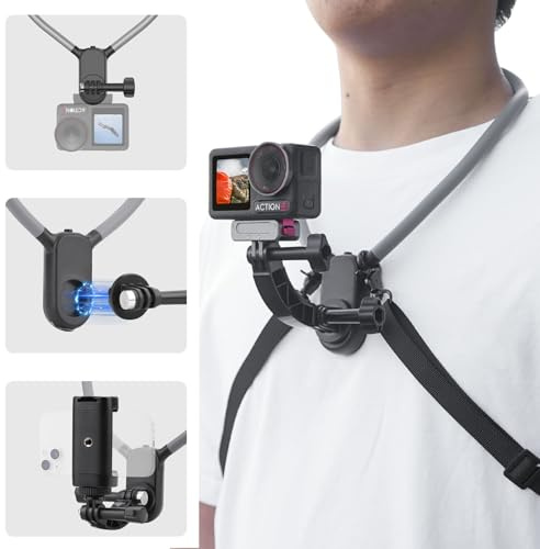 BRDRC POV Neck Mount for GoPro, Camera Necklace Holder Magnetic with Phone Clip for DJI OSMO Action 5 Pro 4 3, Pocket 3, for Insta360 X4 X3 ACE PRO, for iPhone Recording Accessories