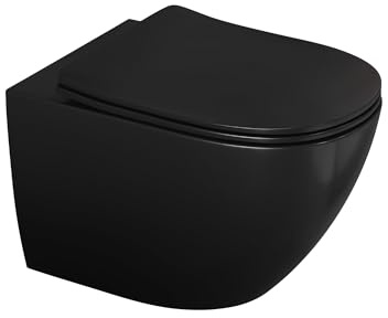 Aqua Bagno Inodoro de pared sin borde, sin borde, cisterna profunda, incluye asiento de inodoro de Duroplast, color negro mate, 53 cm de largo